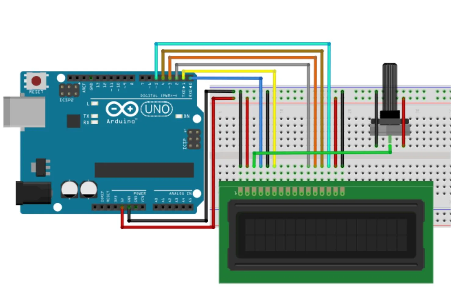 rangkaian lcd 16x2 arduino